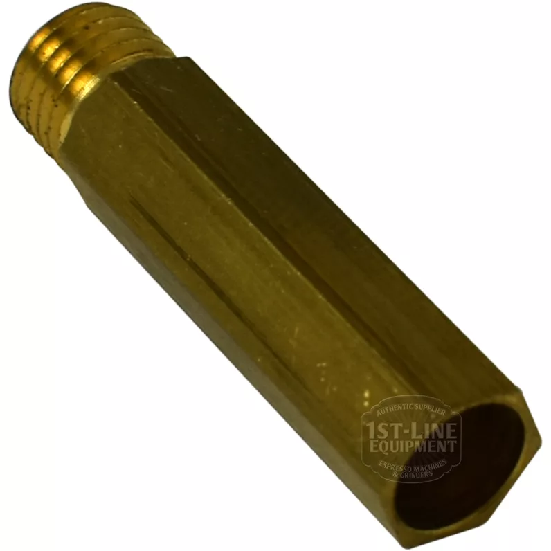 A brass hexagonal fitting with a threaded end, designed for tightening or loosening hex bolts or parts, ideal for use with the F.1733 MODERN RIMINI INJECTOR COLUMN system. © 2025 1st-line.com