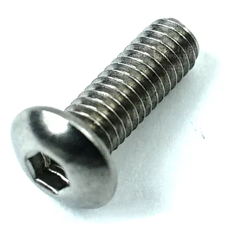 A close-up of the ECM P6114 Body Panel Screw, a silver metal hex socket button head screw, placed on a white background. © 2025 1st-line.com