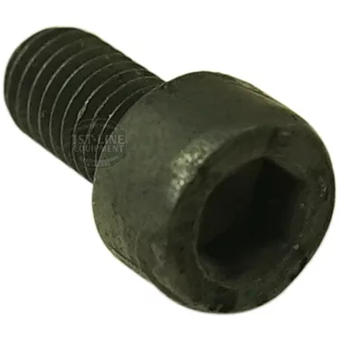 A close-up of the F.1227 SCREW M5x10 mm shows its black finish, threaded shaft, and cylindrical head with an internal hex socket drive. © 2025 1st-line.com