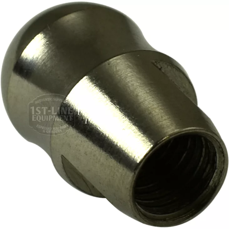A close-up of the F.1862 Stainless Steel Steam Stem Tip Nut, dome-shaped with an open threaded end, designed for fastening parts like a steam stem tip, shown against a white background. © 2025 1st-line.com
