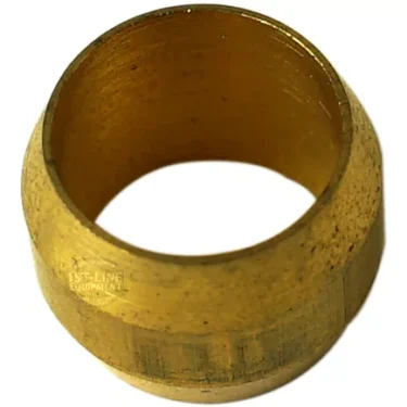 A close-up of the F..492 10mm BICONE, a small cylindrical brass compression ring with a beveled edge, commonly used in plumbing and espresso machine fittings. © 2025 1st-line.com