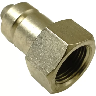 A close-up of the GI.299 STEAM TAP CAP, a metallic hydraulic quick connect coupling with a hexagonal nut and threaded interior, designed for connecting hoses or pipes in fluid systems. © 2025 1st-line.com
