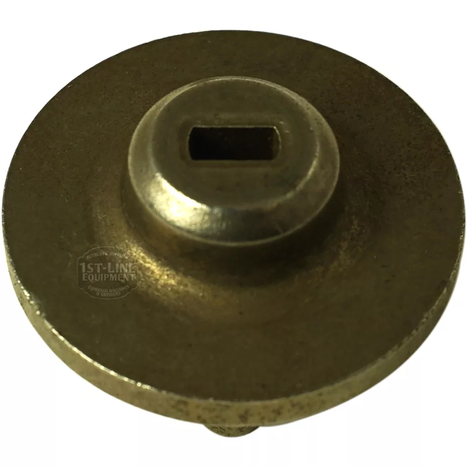 A round, brass-colored F..601 PUMP CONNECT FLANGE with a raised center and rectangular slot, set against a white background. © 2025 1st-line.com