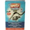 Front view of a blue box of Puly Milk Plus Liquid, a milk frother cleaner for coffee machines. The packaging shows product details in several languages and features an image of a steam wand. © 2025 1st-line.com