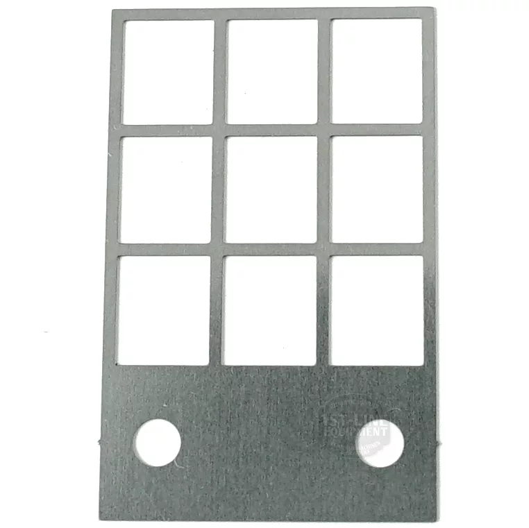 The ECM G1192 Anti Clumping Coffee Chute Grid is a rectangular metal sheet with eight rectangular cutouts in two rows and two round holes at the bottom, shown against a white background. © 2025 1st-line.com