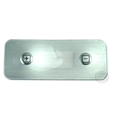 The ECM P6042.1 Stainless Steel PID Display is a rectangular panel featuring a plus button on the left and a minus button on the right, both with black symbols, designed for adjusting settings. © 2025 1st-line.com