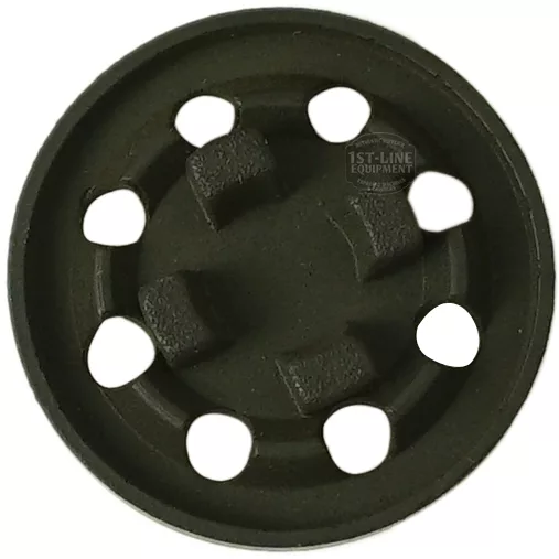 The F.1268 SPRING GUIDE is a round, dark metal part featuring eight evenly spaced edge holes, four raised rectangular bumps in a circular pattern near the center, and an F.1268 marking for identification. © 2025 1st-line.com