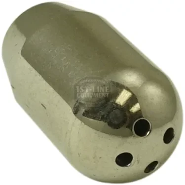 The F.2582 Steam Wand Tip features a shiny, metallic, cylindrical design with a rounded end and three 1.5mm diameter holes, serving as a specialized nozzle or spray head attachment. © 2025 1st-line.com