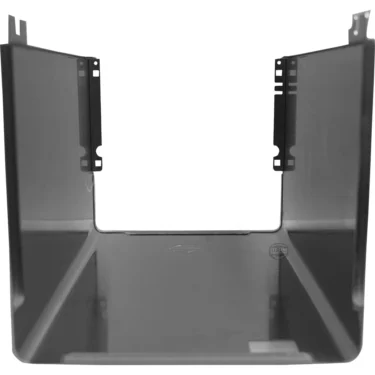 A black, rectangular plastic housing with open top and front, seen from the front, features mounting brackets and slots—compatible as the Lelit 1400192 Wrap Around Body Panel. © 2025 1st-line.com
