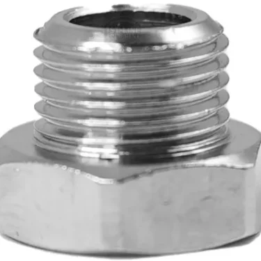 A close-up of the Lelit MC118 Boiler Tap Cap, a shiny metallic hexagonal nut with external threads, designed for mechanical fastening or plumbing use. © 2025 1st-line.com