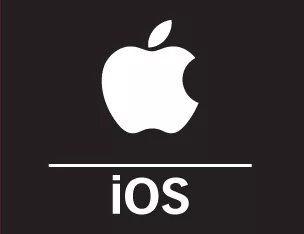 A white Apple logo appears above the word iOS in bold white letters, separated by a horizontal white line, all set against a black background—perfect for navigating your mobile device. © 2025 1st-line.com