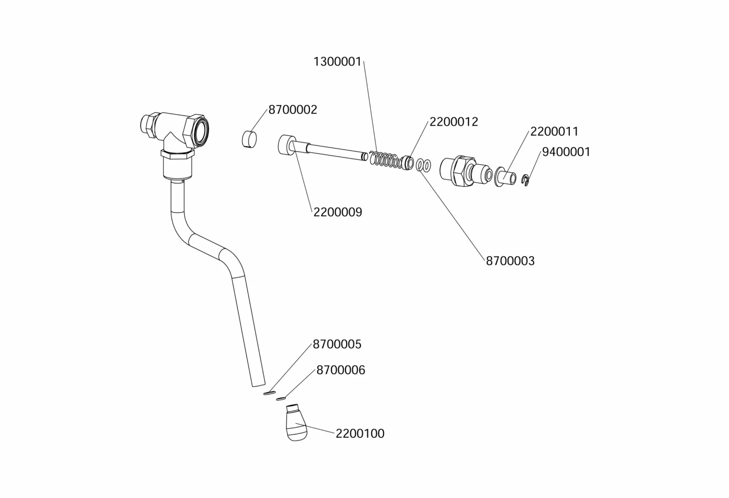 Exploded diagram of a faucet assembly with labeled parts, including a spout, connectors, washers, springs, and other components, each identified by specific reference numbers. © 2025 1st-line.com