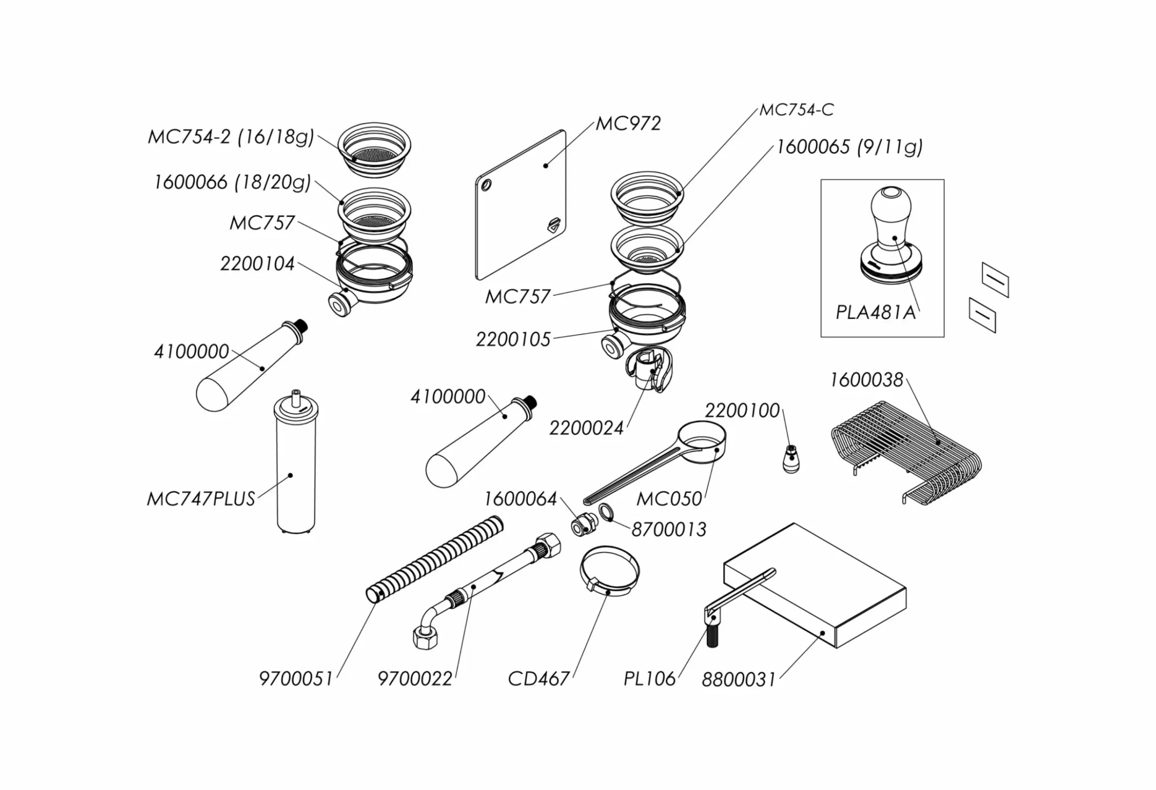 Exploded technical diagram showing labeled parts of a mechanical assembly, including springs, screws, a knob, a metal plate, and several cylindrical and rectangular components with reference numbers and part codes. © 2025 1st-line.com
