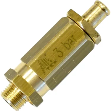 Lelit 9700050 Steam Boiler Safety Valve, 3 bar, 1/8 M thread, brass hex body with hose barb; direct replacement for Lelit 9700050. © 2025 1st-line.com