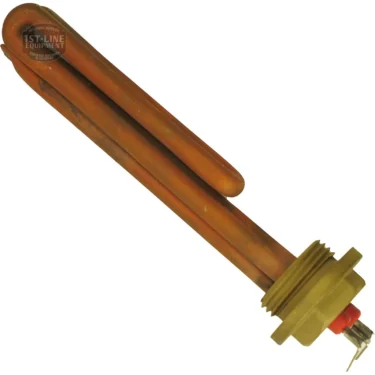 Lelit CD343/110 Coffee Boiler Copper Heating Element, 1000W 120V, with brass threaded base and electrical connector. Ideal for coffee boilers; shown isolated on a white background. © 2025 1st-line.com