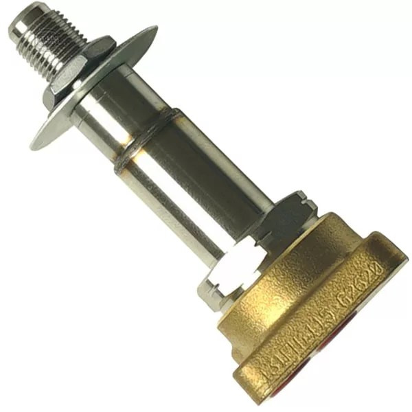 New metal valve stem with threaded bolt, washer, and brass fitting for use with the Elektra 06065035 Solenoid Valve. Shown against a white background. © 2025 1st-line.com