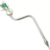 The Elektra 03780015 Milk Frother Wand features a stainless steel, curved and angled design with attached tubing and a green plastic lever for easy water or air flow control—resembling a dental air-water syringe tip. © 2025 1st-line.com