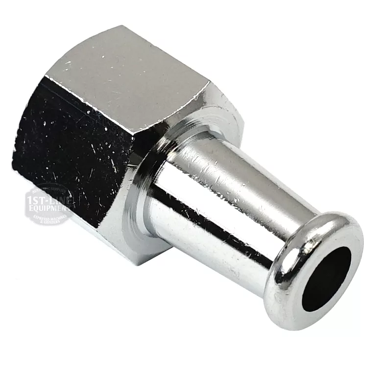 The F..362 35mm 3/8 Coffee Spout features a metal hose barb with a hexagonal nut and tapered end, making it perfect for tubing connections or use as a coffee spout. © 2025 1st-line.com