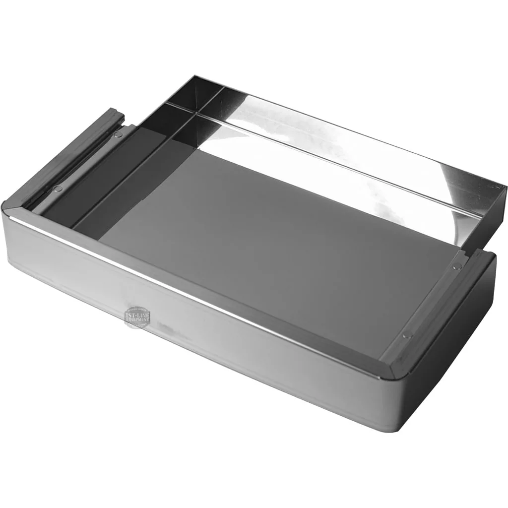 The Lelit 1000102 Drip Tray is a rectangular stainless steel accessory with raised edges and a smooth, shiny surface, designed for beekeeping use or as a replacement part for Lelit machines. © 2025 1st-line.com