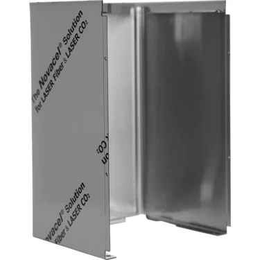 The Lelit 1400021 Wrap Around Body Panel is a rectangular metal vent or duct piece with a reflective surface and partial protective film labeled The Novacel Solution for LASER Fiber & LASER CO2. © 2025 1st-line.com