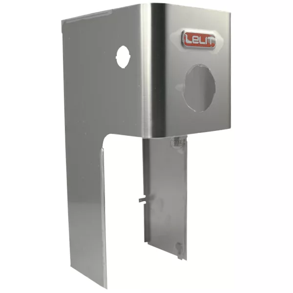 The Lelit 1400102 Body Panel is a stainless steel replacement part for espresso machines, featuring two circular cutouts and the signature red Lelit logo on the front. © 2025 1st-line.com