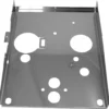 The Lelit 1400157 Inside Front Frame is a rectangular metal panel with multiple round and rectangular cutouts, a reflective surface, and raised edges on two sides, designed for mounting electronic or mechanical components. © 2025 1st-line.com