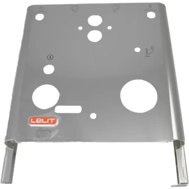 The Lelit 1400159 Outside Front Body Panel is a shiny stainless steel machine front plate with circular cutouts, labeled markings, and a red LELIT logo in the lower left. Compatible with select Lelit models. © 2025 1st-line.com