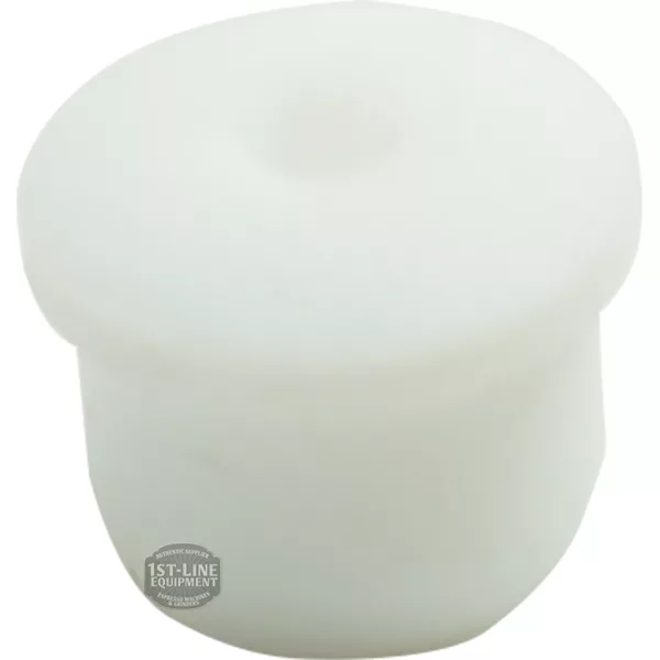 The Lelit MC919-1 Group Nozzle is a white, cylindrical plastic cap with a flat top and rounded edges, designed as a replacement part for Lelit espresso machines, shown against a plain white background. © 2025 1st-line.com