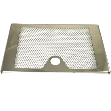 The VBM GRIGCSDOMSAR2 Super Drip Tray Cover (pre 2020 new style) features a rectangular metal mesh grate with a honeycomb pattern, central circular hole, and solid metal border, designed for pre-2020 VBM models. © 2025 1st-line.com