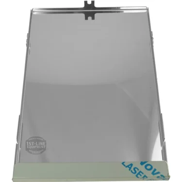 An ECM P9030 Back Side Body Panel, a rectangular reflective acrylic mirror sheet with a protective film partially peeled at the bottom right corner, is shown upright against a plain white background. © 2025 1st-line.com
