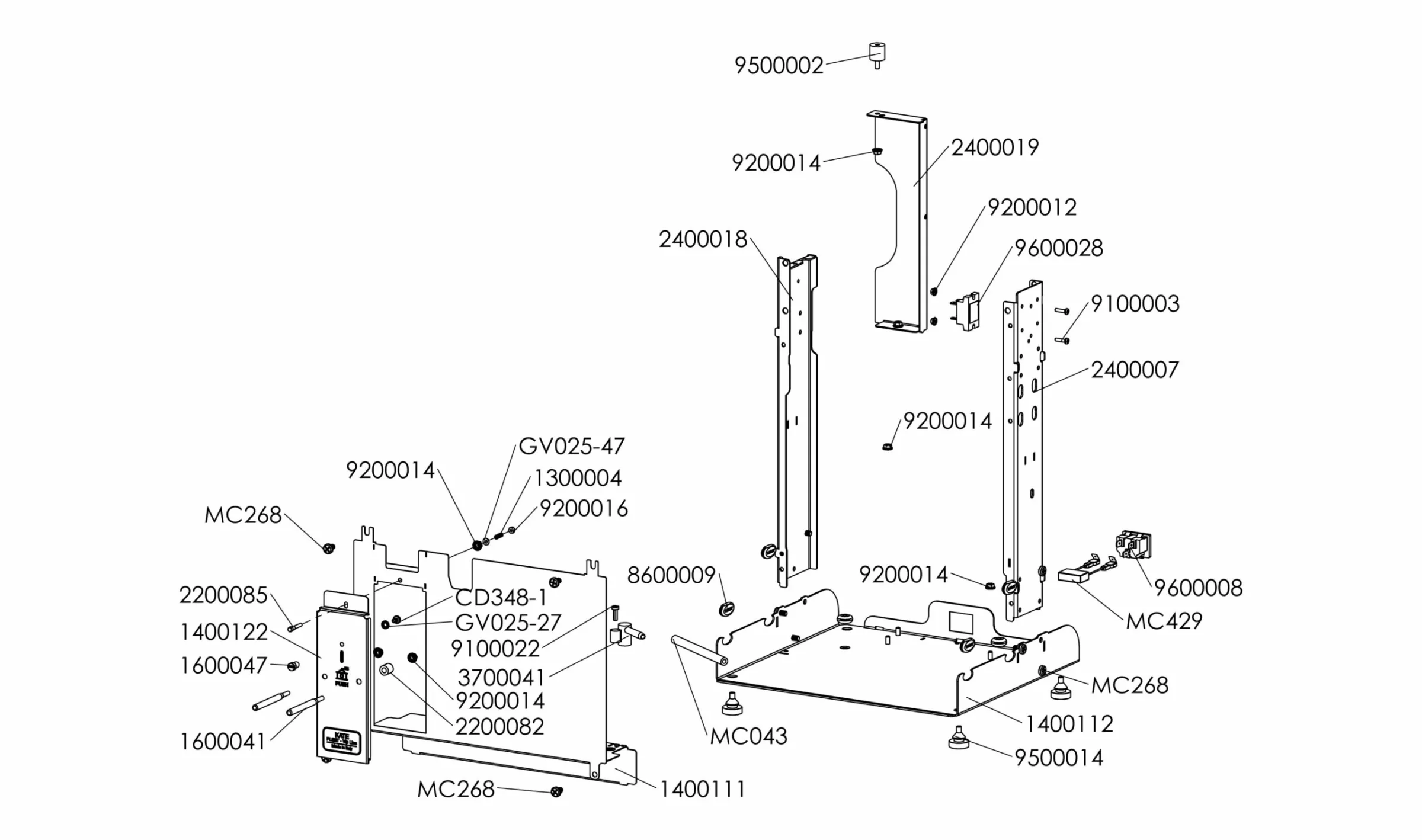 Exploded diagram of a mechanical assembly with labeled metal parts, screws, and bolts. Each component is numbered for reference, showing how the parts fit together to form a structural frame. © 2025 1st-line.com