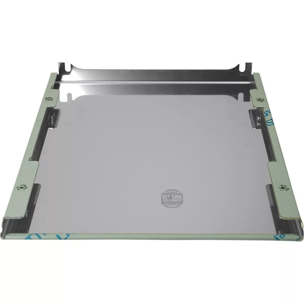 The ECM P9029 Left/Right Side Body Panel features a rectangular stainless steel design with raised edges, screw holes at the corners, a smooth, reflective finish, and is designed for use with espresso machines. © 2025 1st-line.com