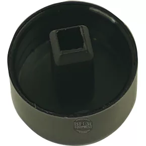 The ECM P9113 Black Round Push Button is a black, cylindrical component with a central square opening, resembling a lug nut socket used for removing or installing vehicle wheel lug nuts. © 2025 1st-line.com
