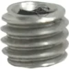 A close-up of the Elektra 06011035 Boiler Grub Screw - M5x4 Inox, showcasing its metallic finish, slotted top, and spiral grooves—perfect for fastening or securing components. © 2025 1st-line.com