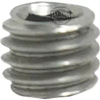 A close-up of the Elektra 06011035 Boiler Grub Screw - M5x4 Inox, showcasing its metallic finish, slotted top, and spiral grooves—perfect for fastening or securing components. © 2025 1st-line.com