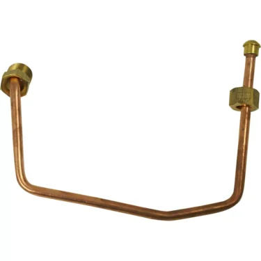 The ECM C229900395A Grouphead Return Pipe features a bent copper tube with a larger male brass fitting on one end, designed for grouphead plumbing connections. © 2025 1st-line.com