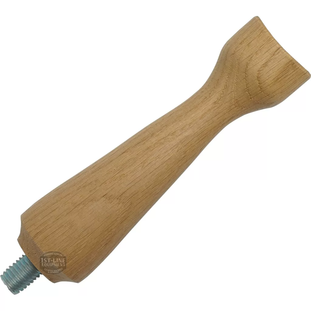 The Elektra 06126014 Wooden Handle features a smooth, tapered wooden design with a threaded metal bolt for easy attachment to Elektra tools or appliances. © 2025 1st-line.com