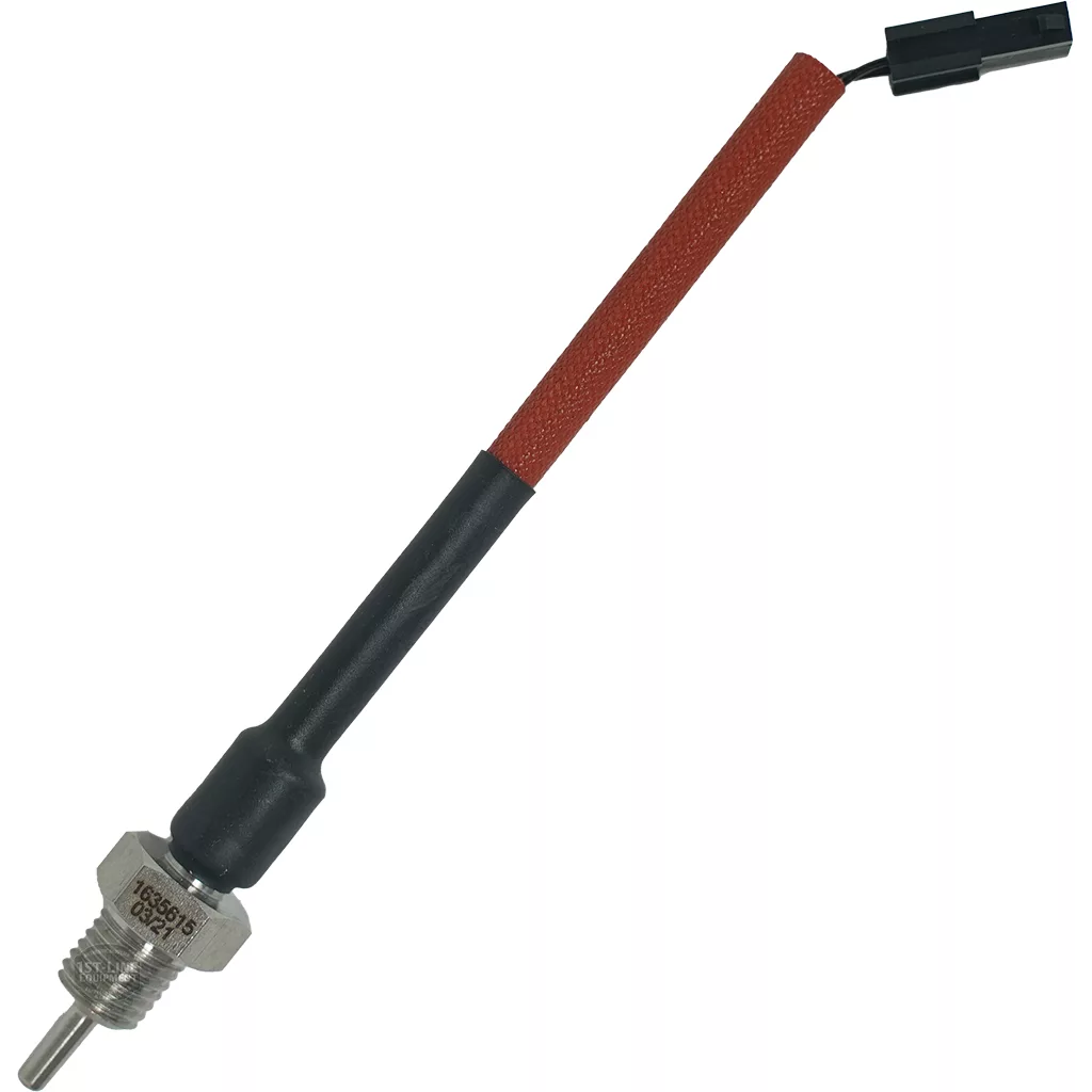 The Elektra 06598059 Temperature Probe features a metal glow plug with a threaded end, a long black and red insulated body, and a black connector plug at the top, shown isolated on a white background. © 2025 1st-line.com