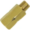 The La Nuova Era NE059014 One Way Valve is a brass fitting with a hexagonal body and male threads, used for connecting or adapting pipes or tubes in plumbing or gas systems. © 2025 1st-line.com