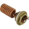 The Lelit 4000038 120V 1200W heating element features a copper coiled tube and two electrical terminals on a round base, ideal for water heating in tanks or boilers, and is compatible with Lelit espresso machines. © 2025 1st-line.com