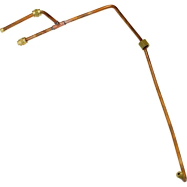 04635011 Pipe for Elektra KUP: copper tubing with three brass fittings, featuring a Y-branch that splits into two tubes. Displayed on a white background. Compatible with Elektra KUP machines. © 2025 1st-line.com