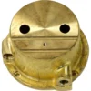 A round brass part for the Elekta 06501014 Coffee Boiler, featuring three holes and a raised section that gives it a face-like appearance with two large eyes and a straight mouth when seen from above. © 2025 1st-line.com
