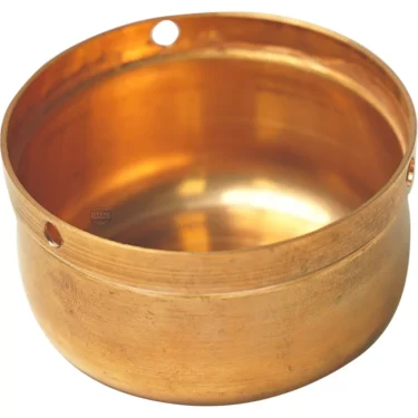 The Elektra 03957118 Safety Valve Cup Cover is a shiny, round brass vessel with a smooth surface, featuring a safety valve and two small holes near the rim, displayed on a white background. © 2025 1st-line.com