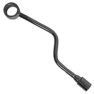 A chrome-plated S-shaped offset wrench with a circular open end and hex socket, perfect for accessing bolts on the Futurmat C.F.E. WATER OUTLET PIPE in tight or hard-to-reach areas. © 2025 1st-line.com