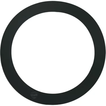 A black, flat Faema 1mm RUBBER PORTAFILTER GASKET SHIM (73.5x59x1mm) with a smooth surface and open circular center is shown against a white background—ideal for use with Faema espresso machines. © 2025 1st-line.com
