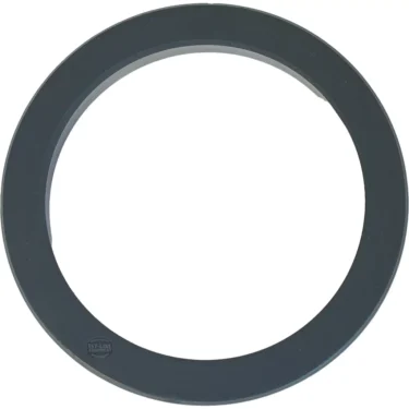 A black, smooth, thin-profile F.1705 73x57x8.5mm PORTAFILTER HOLDER GASKET with a circular shape is shown on a white background. © 2025 1st-line.com