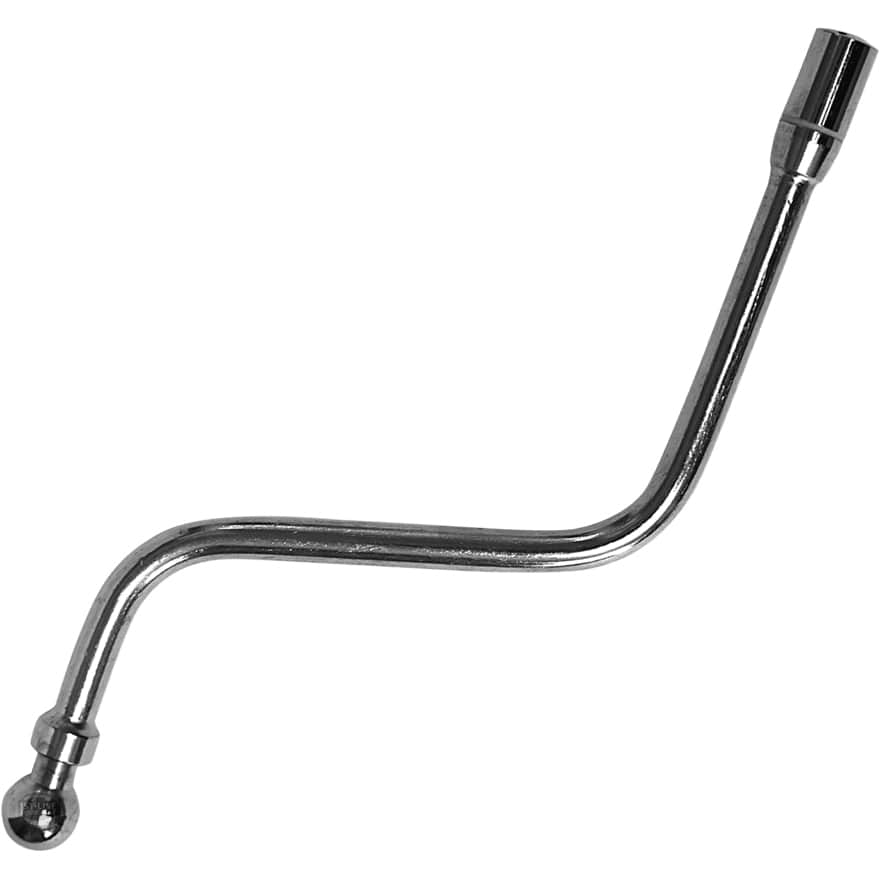 A chrome, L-shaped gear shift lever with a rounded knob and cylindrical socket at either end, featuring the sleek design of the Carimali LARGE STEAM PIPE, ideal for motorcycles or scooters. © 2025 1st-line.com