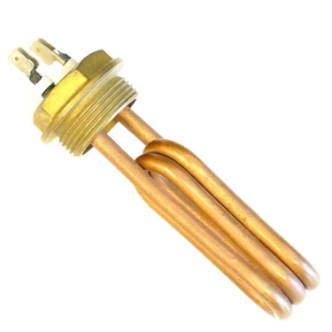 A close-up of the DISCONTINUED Pavoni Heating Element 1GR 1500w 120v for a water heater, showing its threaded brass base and two electrical terminals, displayed on a white background. © 2025 1st-line.com