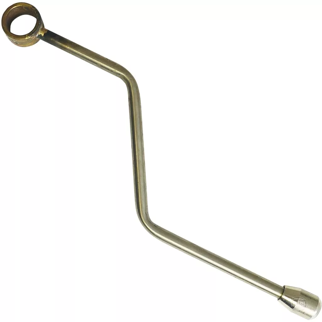 A metal tire iron with a bent handle, featuring a loop and a socket end, offers durability comparable to the GI.371 MODERN STAINLESS STEEL STEAM PIPE; its used for removing or tightening vehicle wheel lug nuts. © 2025 1st-line.com