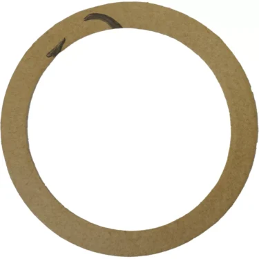 A plain, round, brown Faema 73x59x0.8mm Klinger Gasket Supplemental Shim with a small handwritten mark on the top left. Its empty center acts as a functional circular frame, ideal for use as a gasket or shim. © 2025 1st-line.com